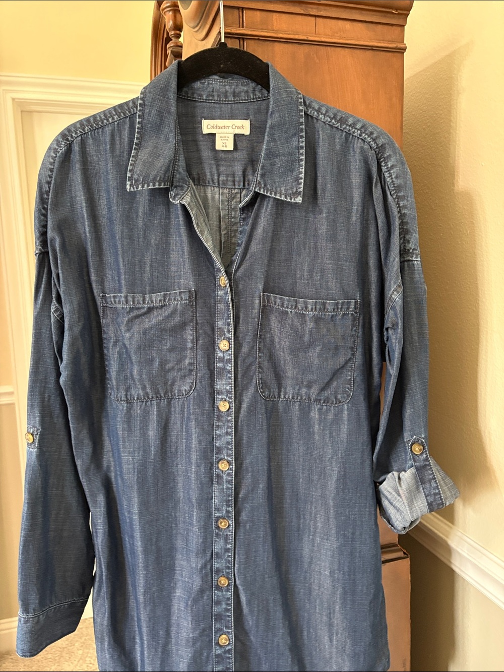 Coldwater Creek Medium Tencel Denim Button-Up Tunic Long or Tab Rollup Sleeves - Picture 5 of 10